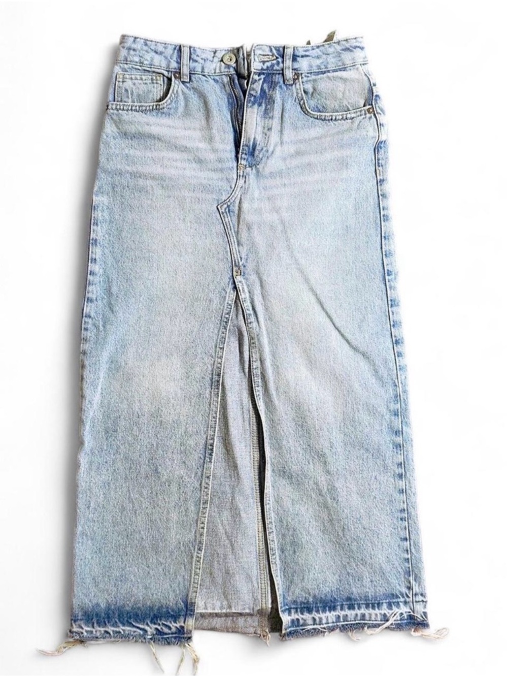 Pull&Bear Light Blue Denim Skirt with Subtle Distress